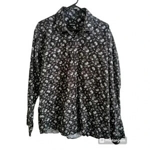 Jared Lang Button Up Shirt‎ Black White Paisley Long Sleeve Men's 2XL